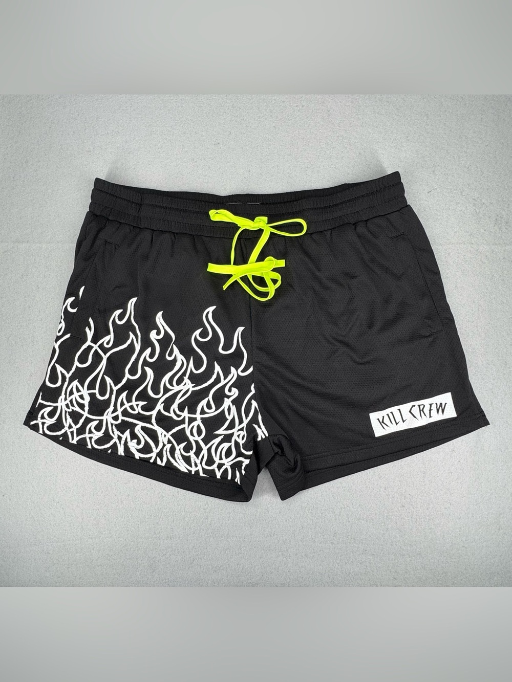 Kill Crew Black Flame-Print Athletic Shorts w/Neon Drawstring 3XL (38/46) UNISEX